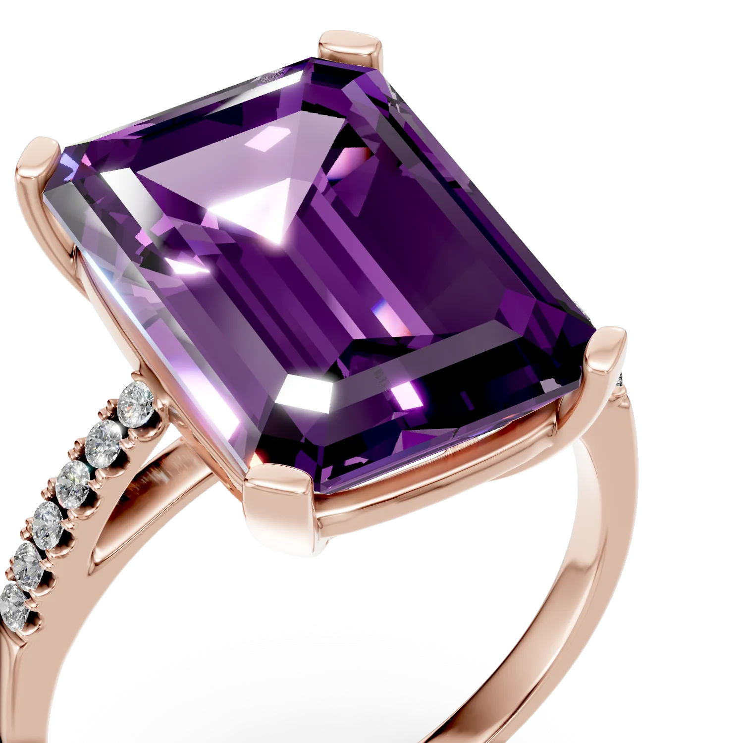 Rózsaarany gyűrű 7.1ct ametiszttel és 0.1ct gyémánttal