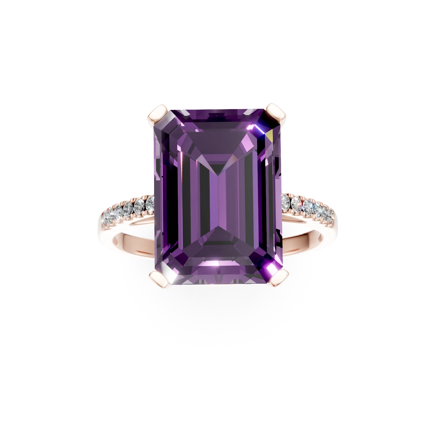 Pierścionek z różowego złota z 7ct ametystem i 0.1ct diamentami