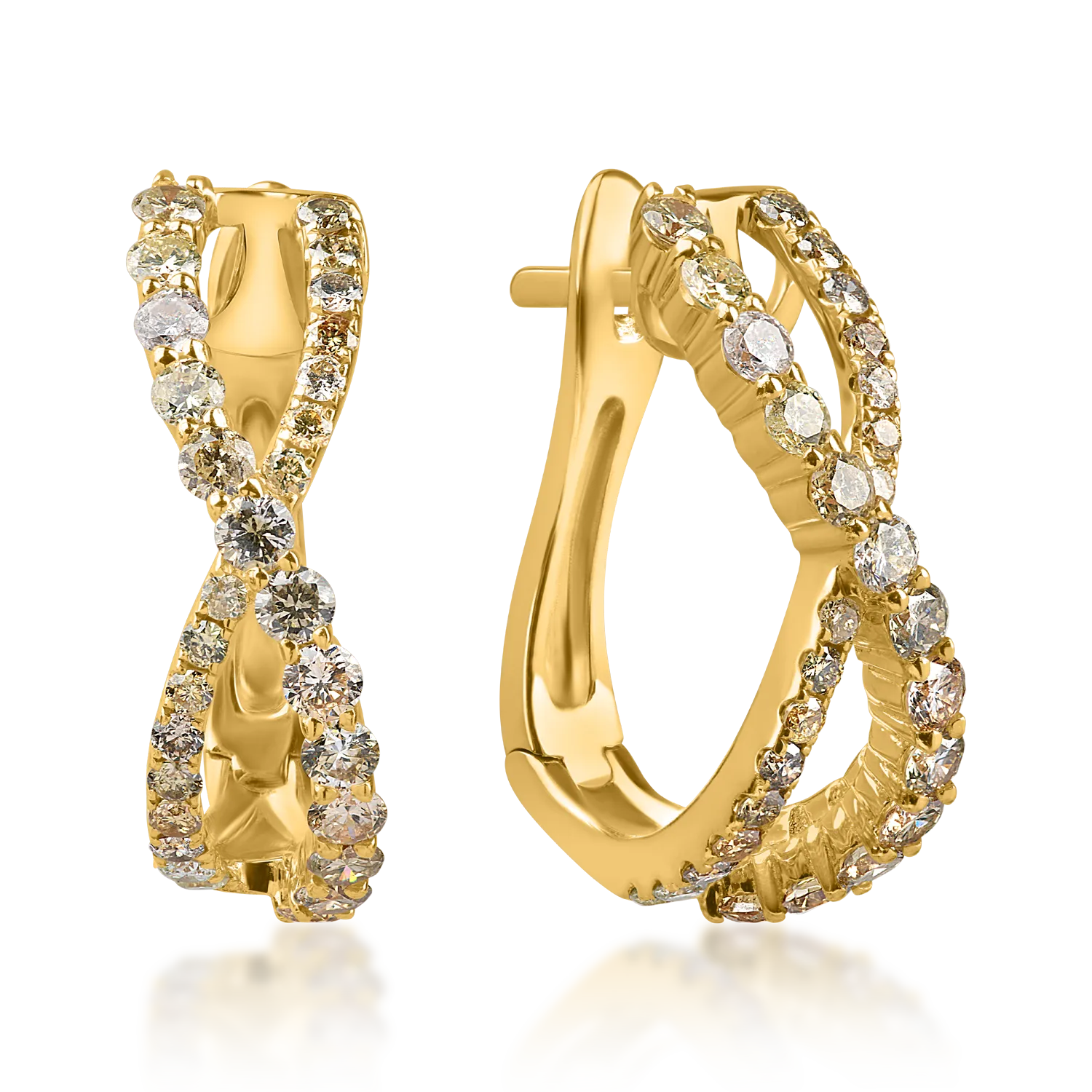 Yellow gold hoop earrings with 1.4ct multicolored diamonds