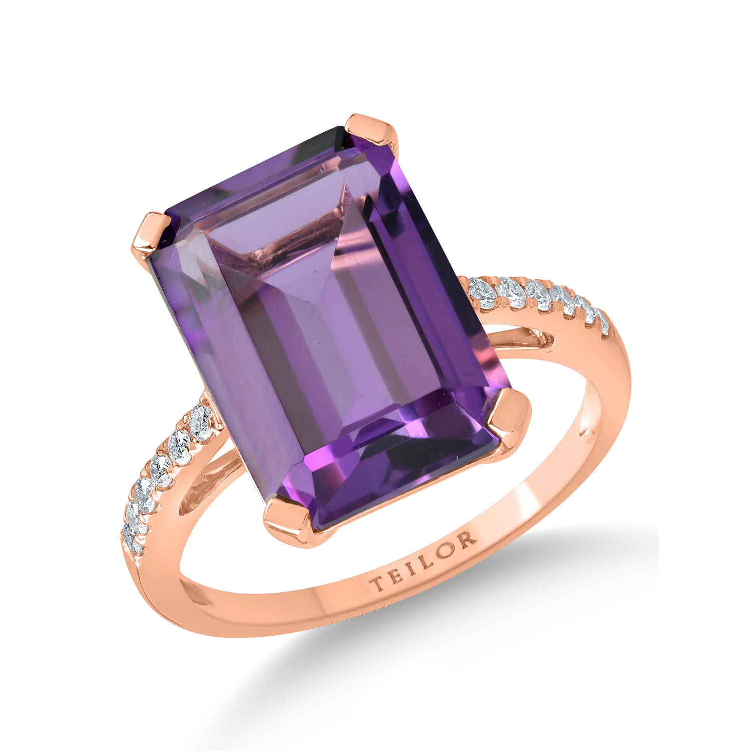 Inel din aur roz cu un ametist de 7.2ct si diamante de 0.1ct