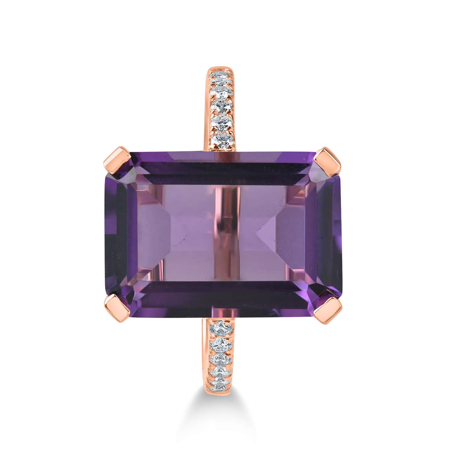 Inel din aur roz cu un ametist de 7.2ct si diamante de 0.1ct
