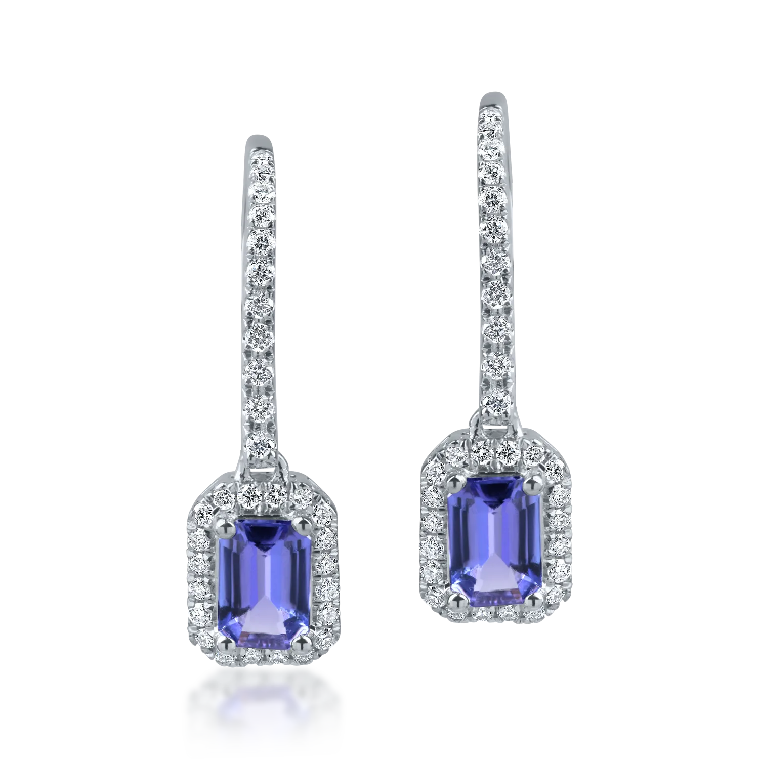 Cercei geometrici din aur alb cu tanzanite de 1ct si diamante de 0.3ct