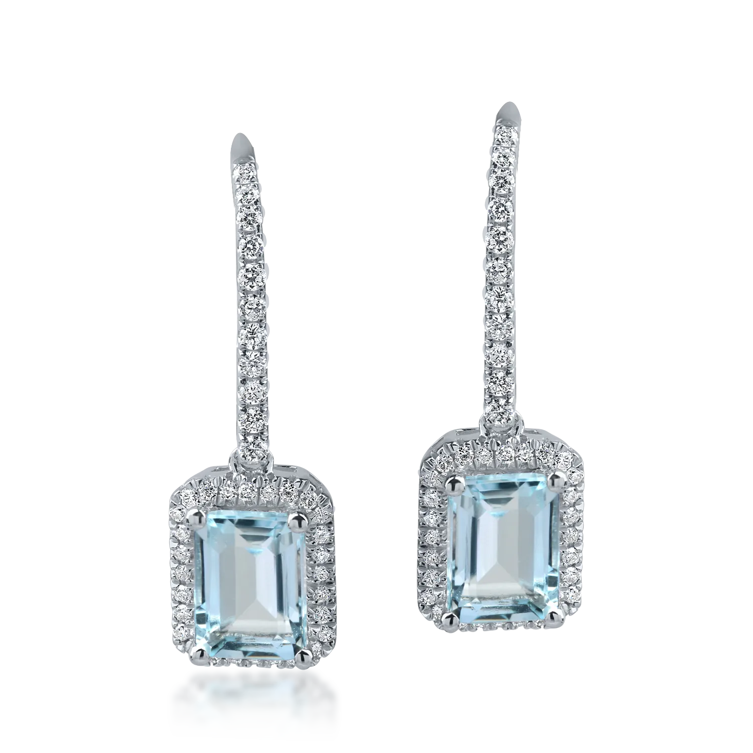 Cercei geometrici din aur alb cu acvamarine de 1.9ct si diamante de 0.3ct - 1 | YEO