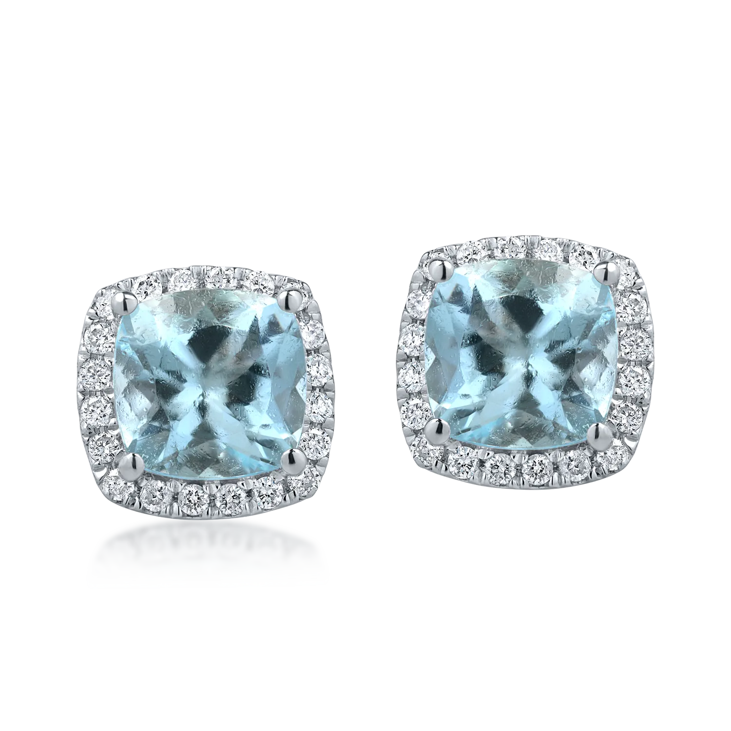 Cercei patrati din aur alb cu acvamarine de 2.3ct si diamante de 0.2ct - 1 | YEO