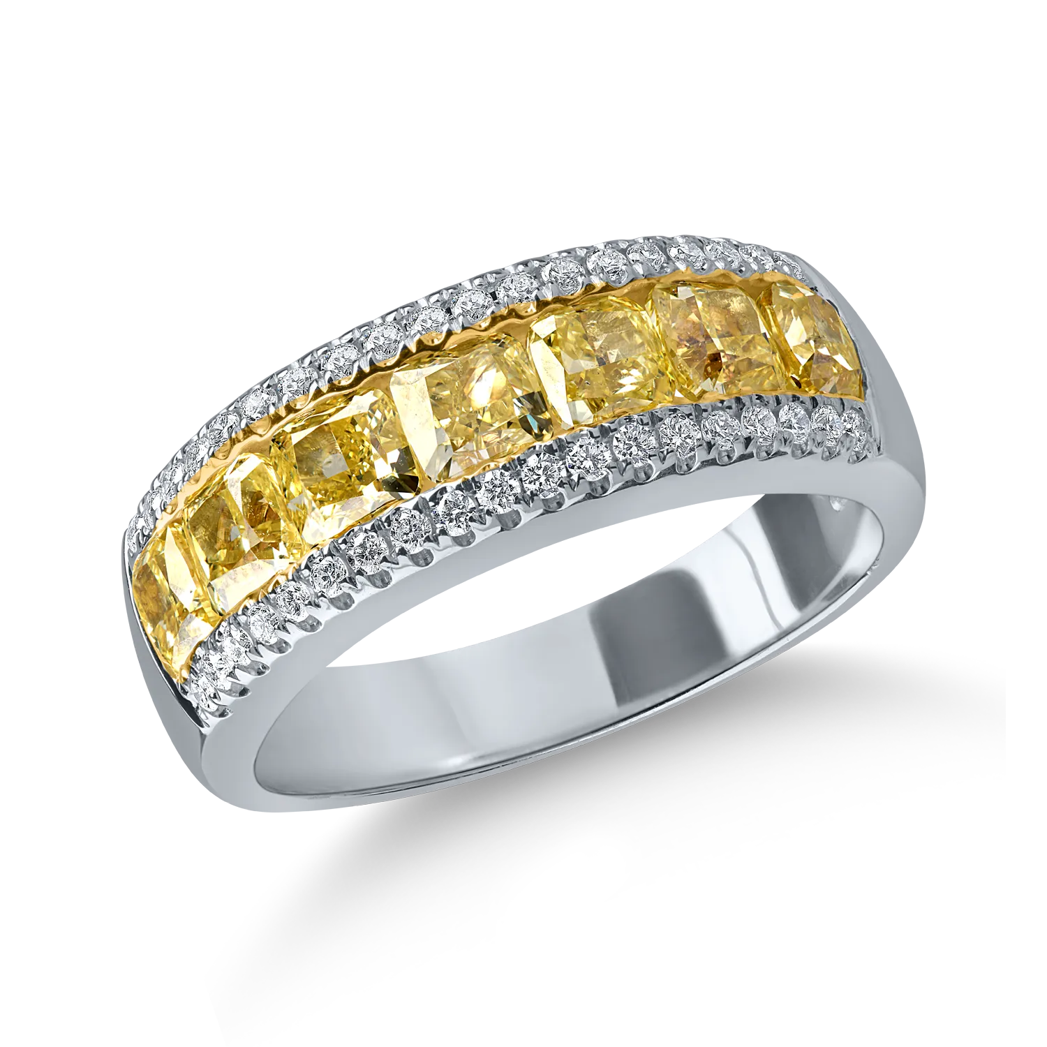 Inel semieternity din aur alb-galben cu diamante galbene si incolore de 2.2ct-189294
