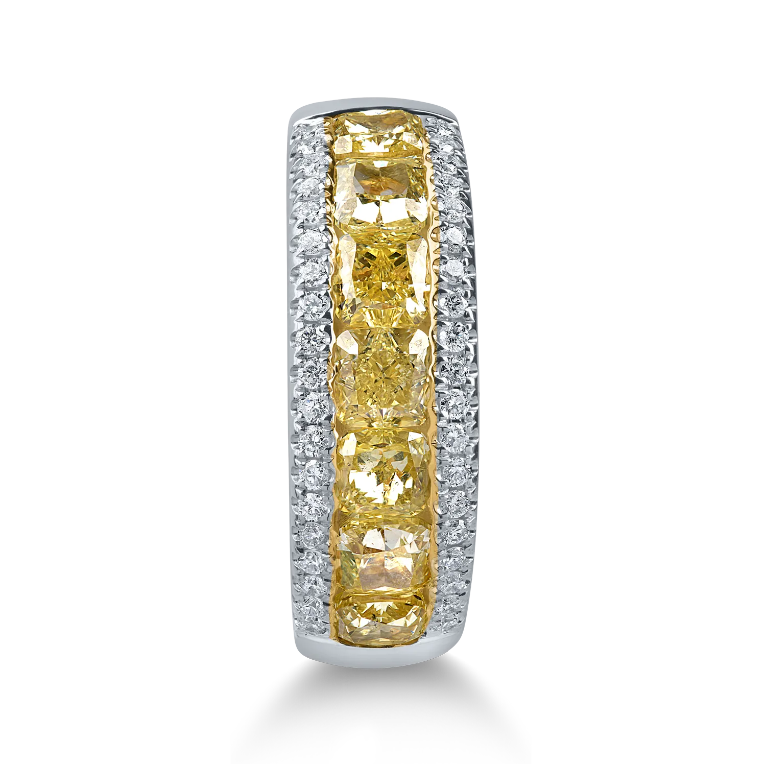 Inel semieternity din aur alb-galben cu diamante galbene si incolore de 2.2ct