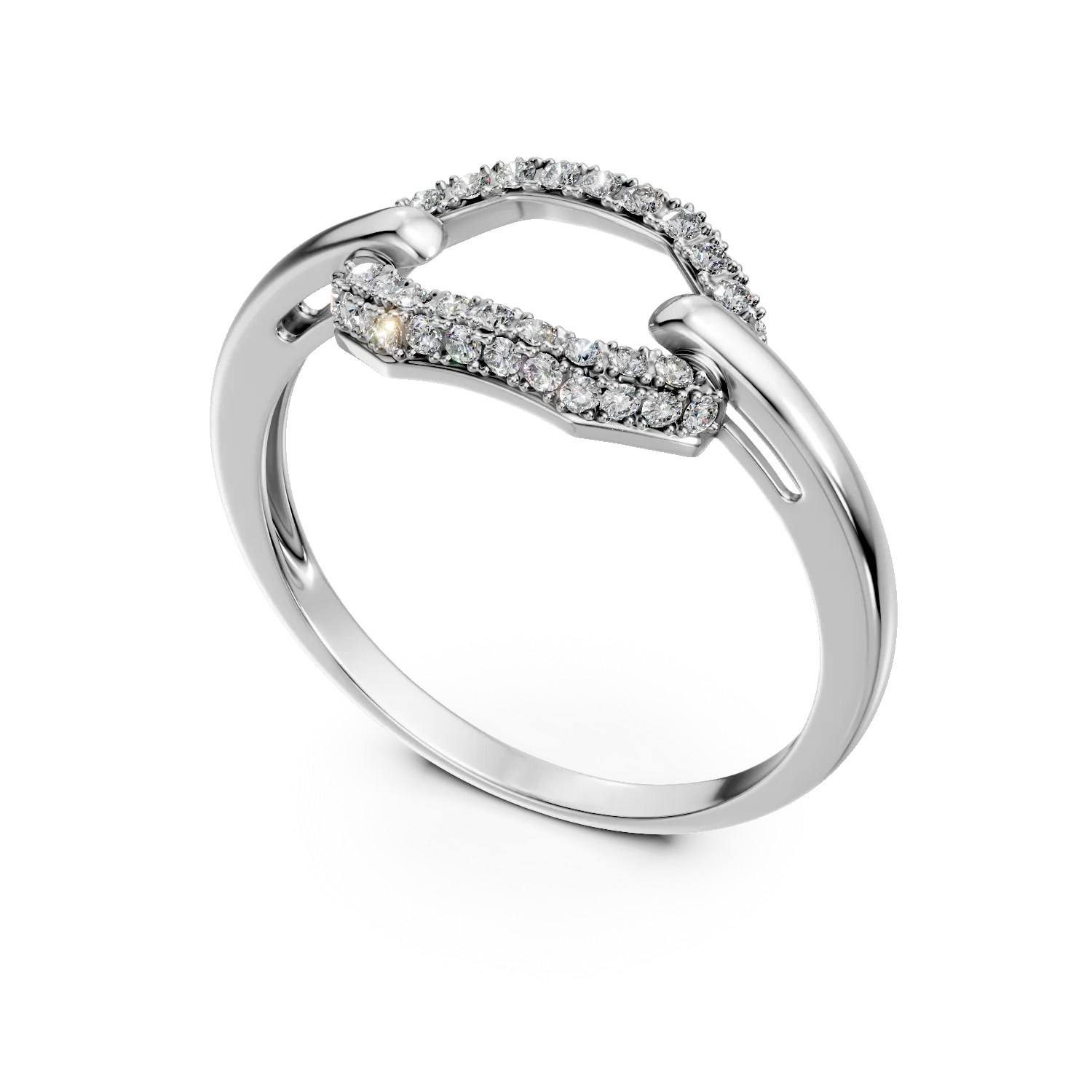 Inel geometric din aur alb cu diamante de 0.1ct