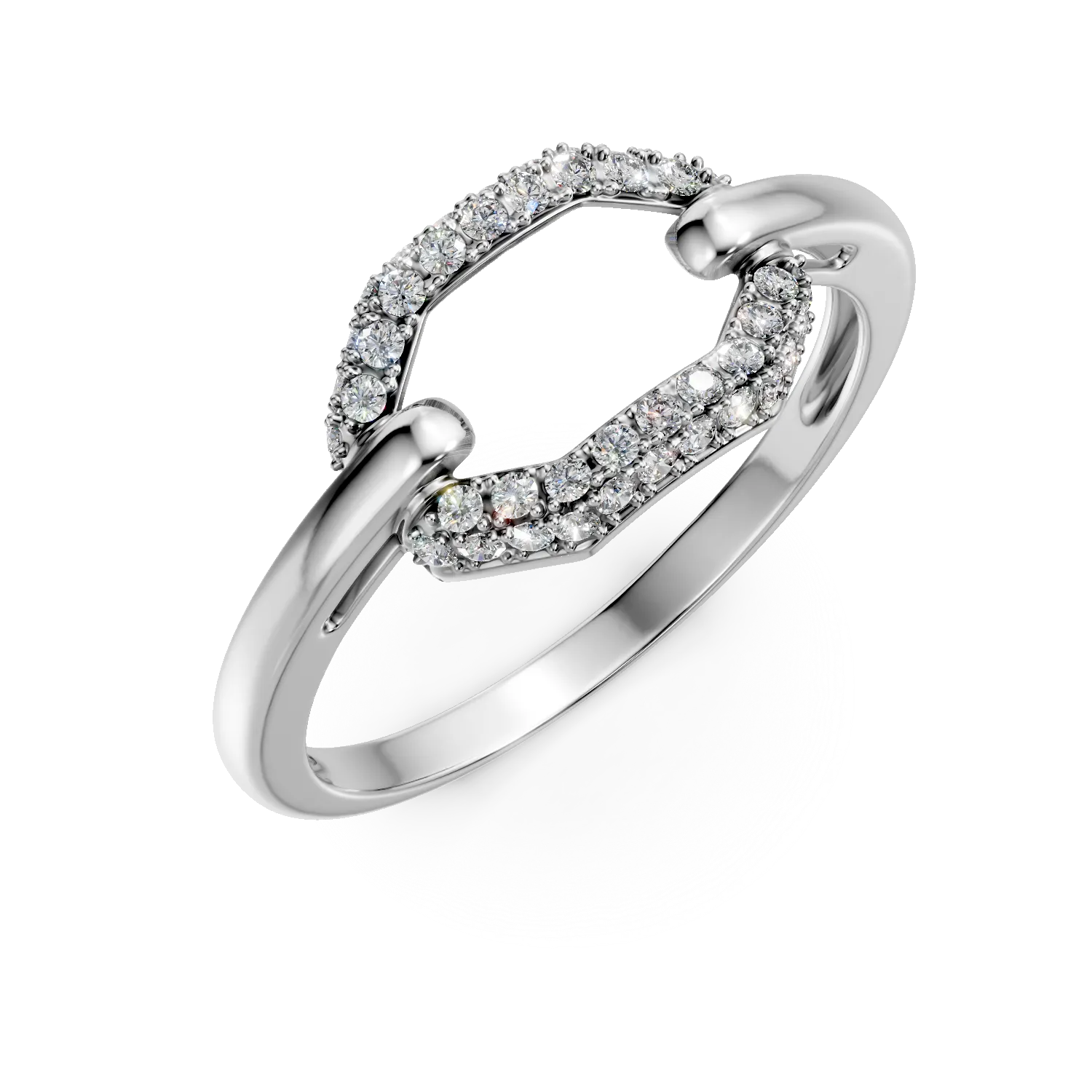 Inel geometric din aur alb cu diamante de 0.1ct