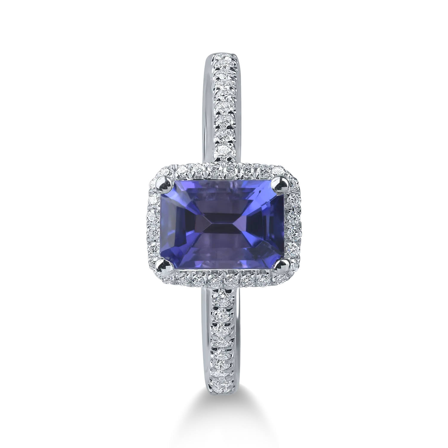 Inel geometric din aur alb cu tanzanit rectangular de 0.9ct si diamante de 0.1ct - imagine 2