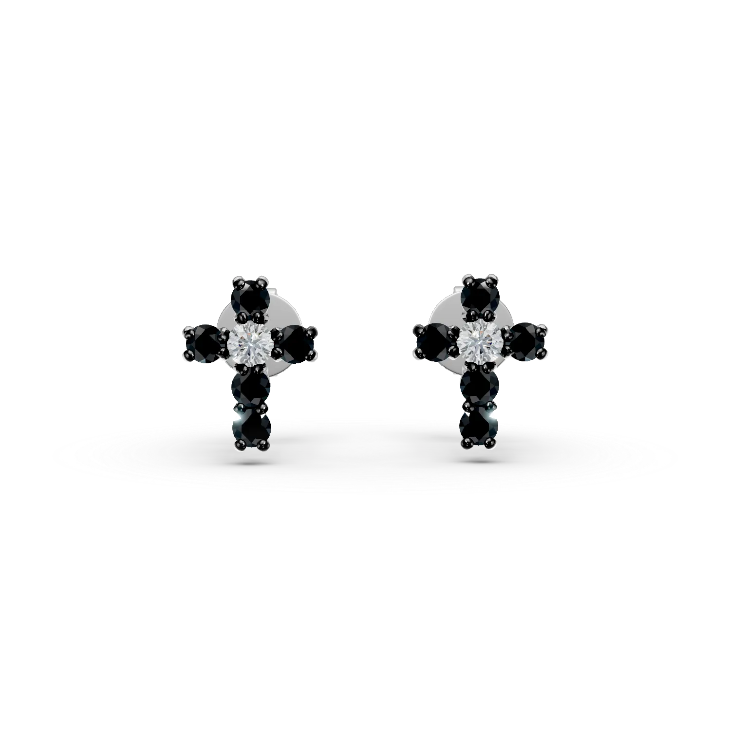 Cercei cruciulite din aur alb cu diamante negre si incolore de 0.1ct