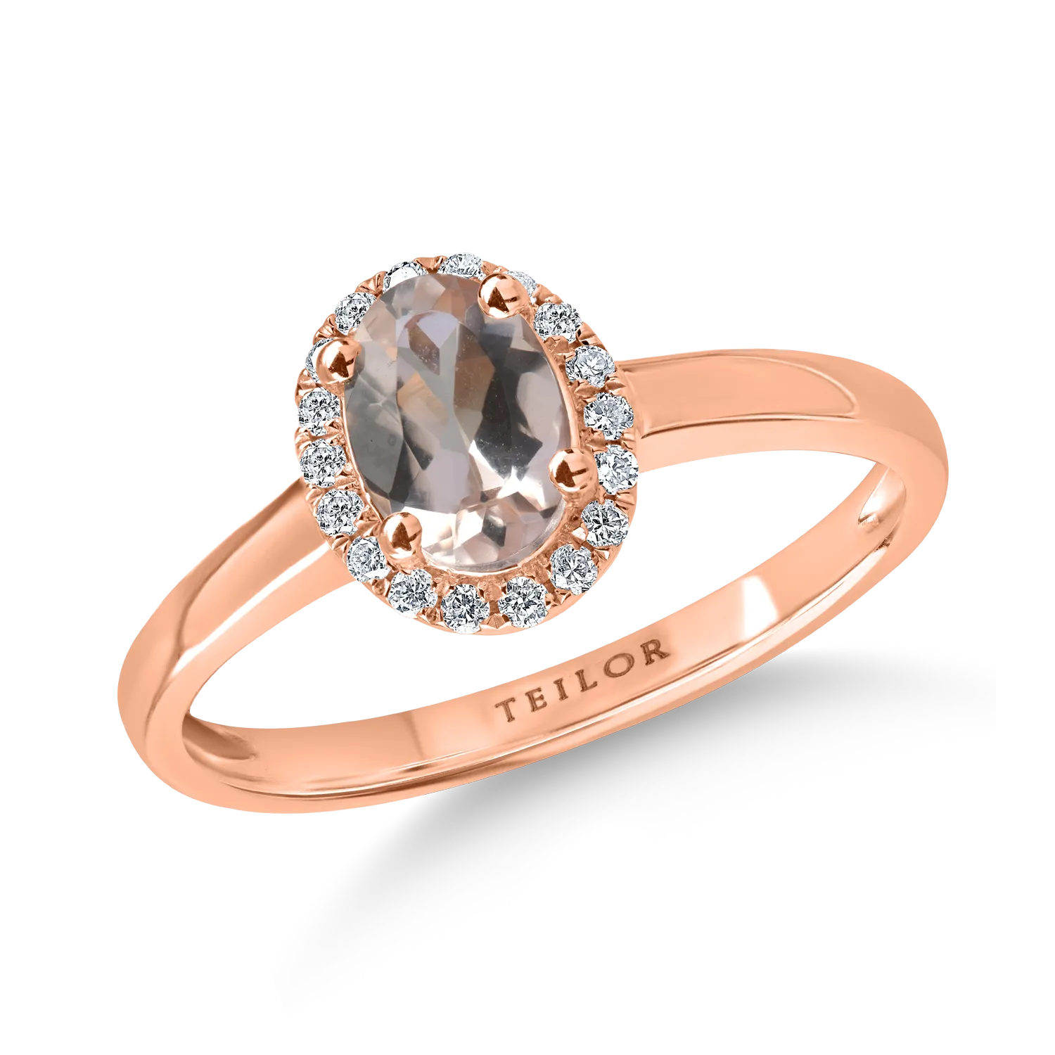 Teilor Inel geometric din aur roz cu morganit oval de 0.7ct si diamante de 0.1ct