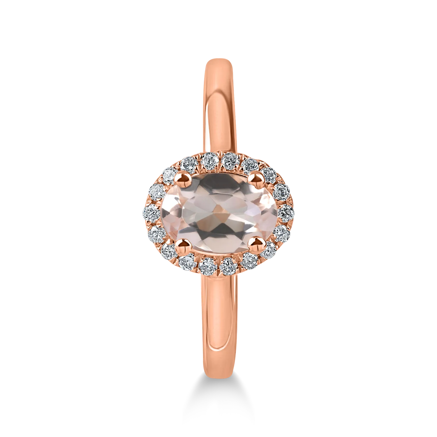 Inel geometric din aur roz cu morganit oval de 0.7ct si diamante de 0.1ct