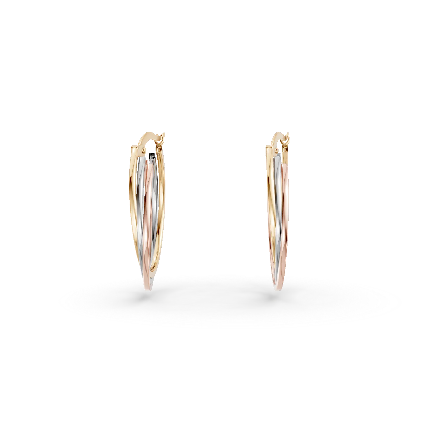 White-rose-yellow gold round earrings