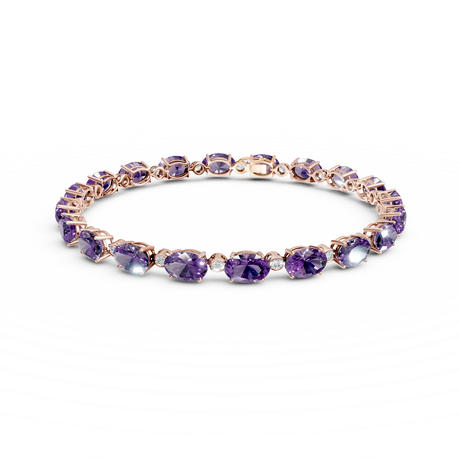 Bratara tennis din aur roz cu ametiste ovale de 15.6ct si diamante de 0.4ct