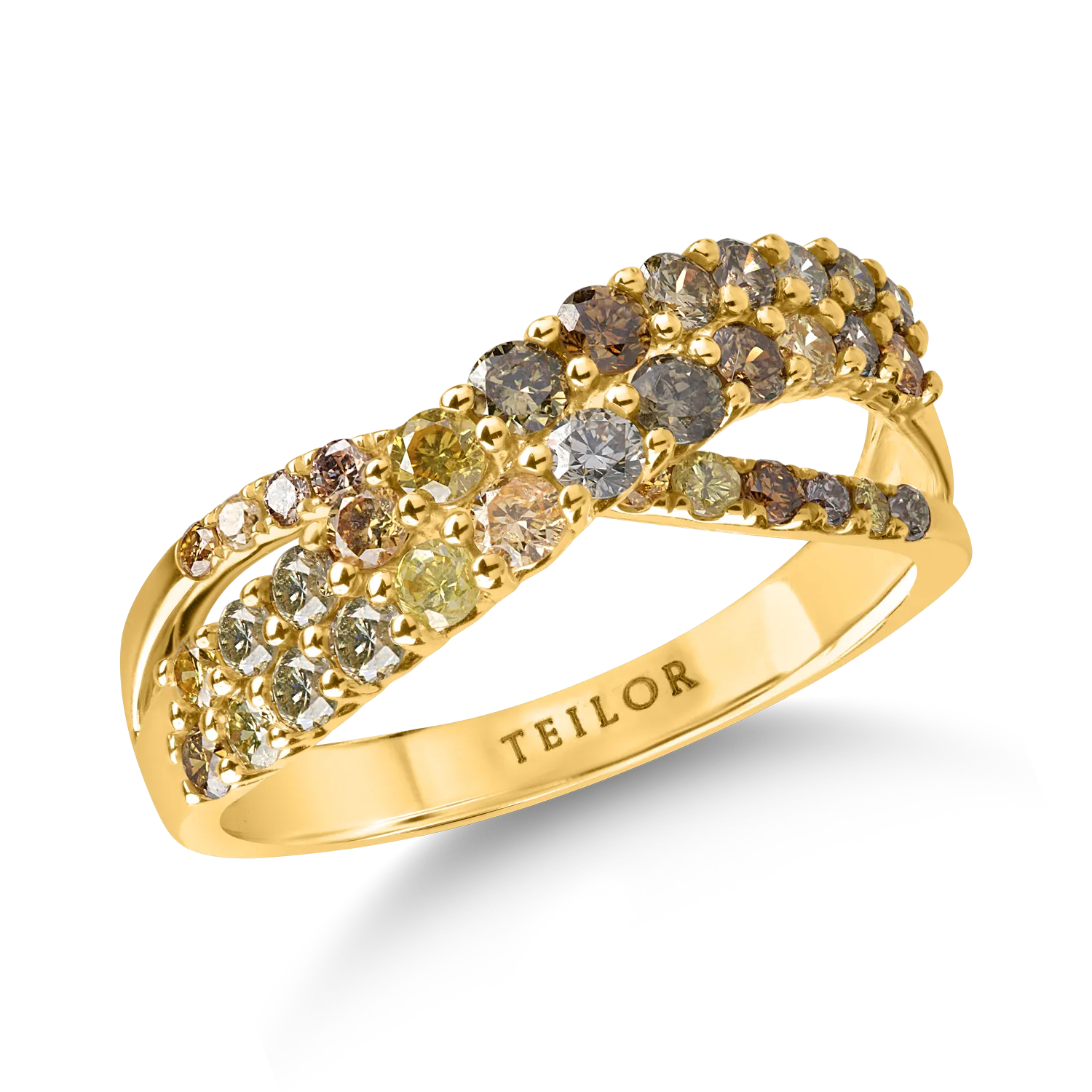 Yellow gold ring with 1ct multicolored diamonds