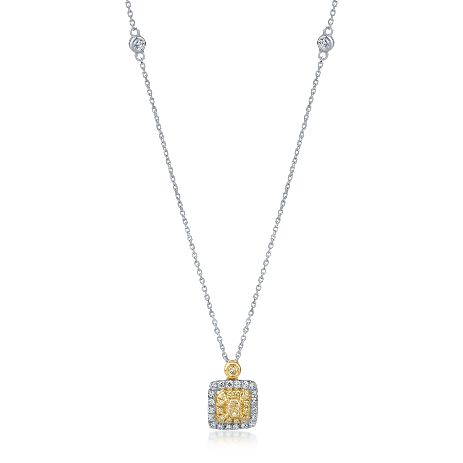 Yellow-white gold pendant chain with 0.68ct yellow and clear diamonds