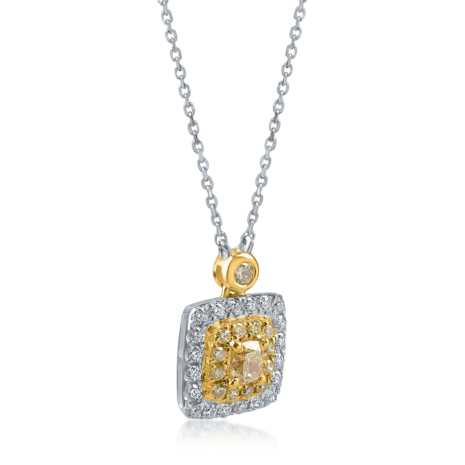 Yellow-white gold pendant chain with 0.68ct yellow and clear diamonds