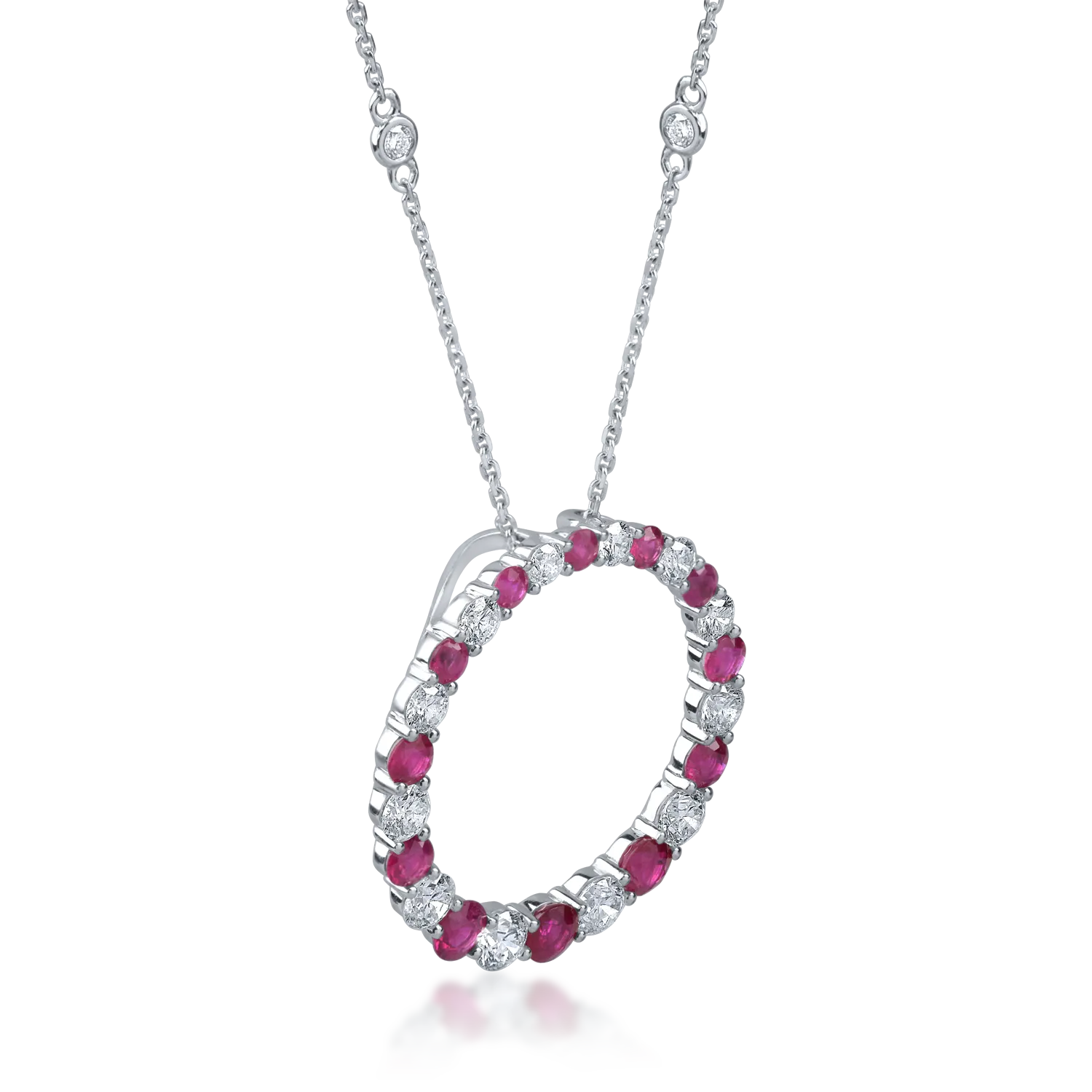 Fehérarany lánc geometrikus medállal 1.54ct rubinokkal és 1.34ct gyémántokkal