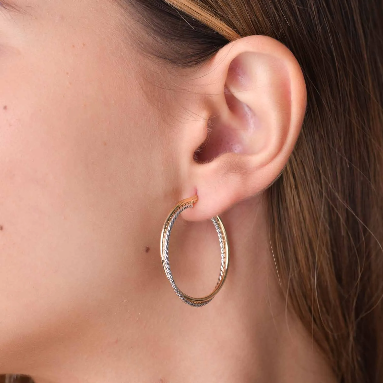 White-yellow gold hoop earrings