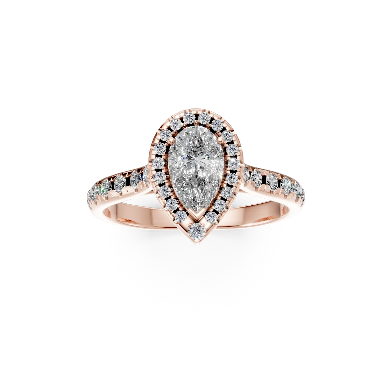 Inel de logodna din aur roz cu diamante pear si rotunde de 1ct - imagine 3