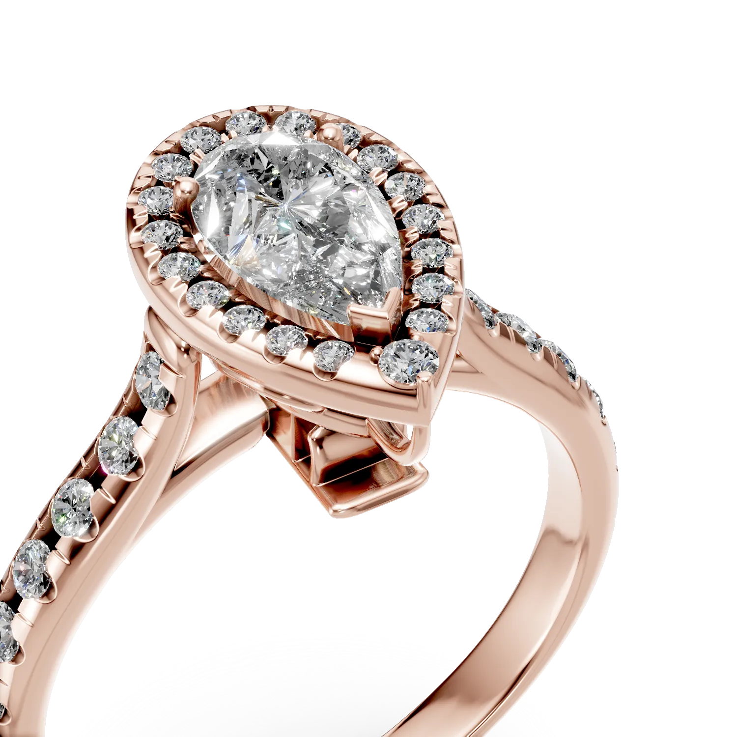 Inel de logodna din aur roz cu diamante pear si rotunde de 1ct - imagine 4