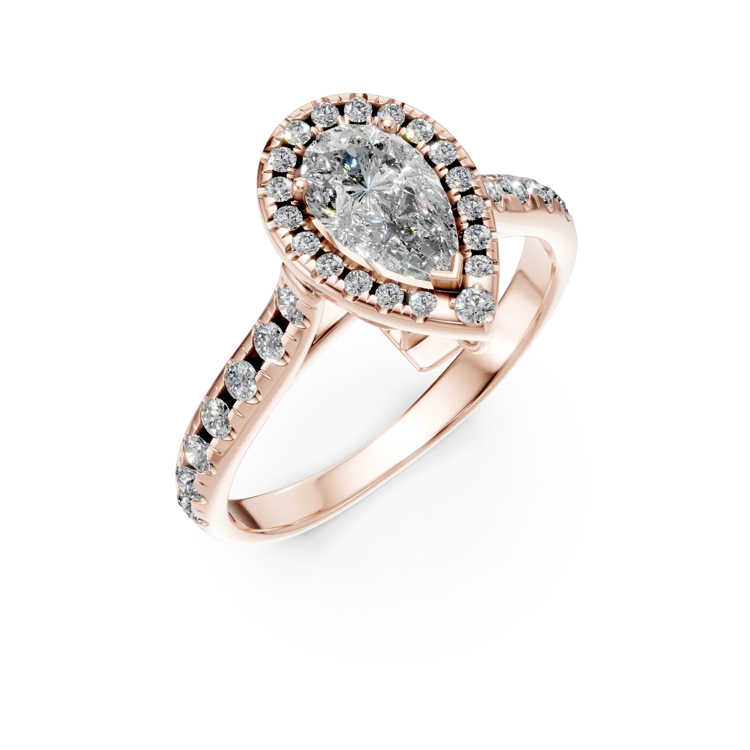 Teilor Inel de logodna din aur roz cu diamante pear si rotunde de 1ct