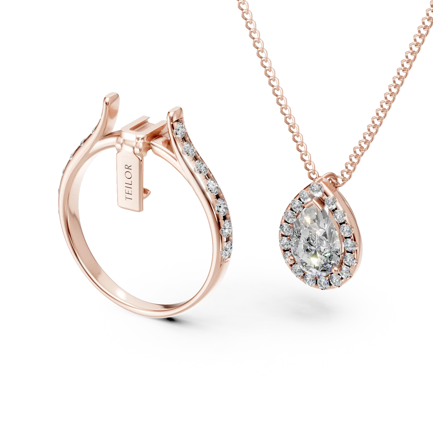 Rózsarany eljegyzési gyűrű 1.2ct gyémántokkal