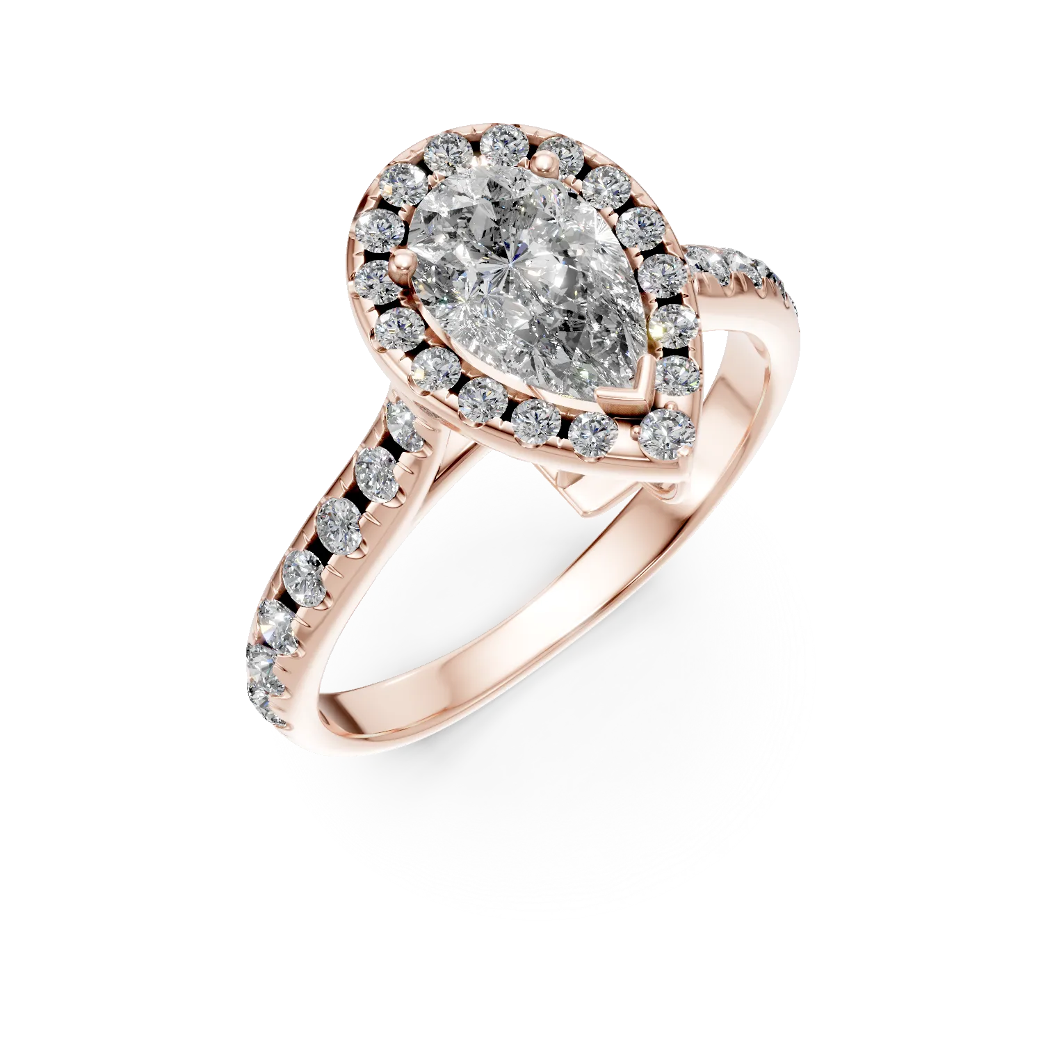 Teilor Inel de logodna din aur roz cu diamante pear si rotunde de 1.3ct
