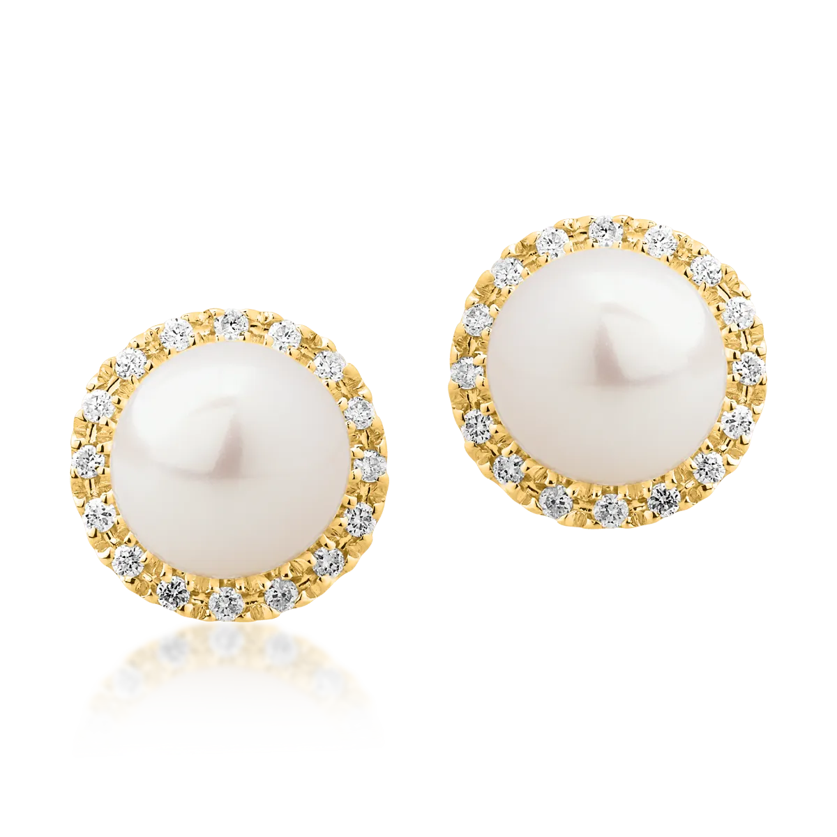 Yellow gold earrings with fresh-water pearls and 0.9ct diamonds