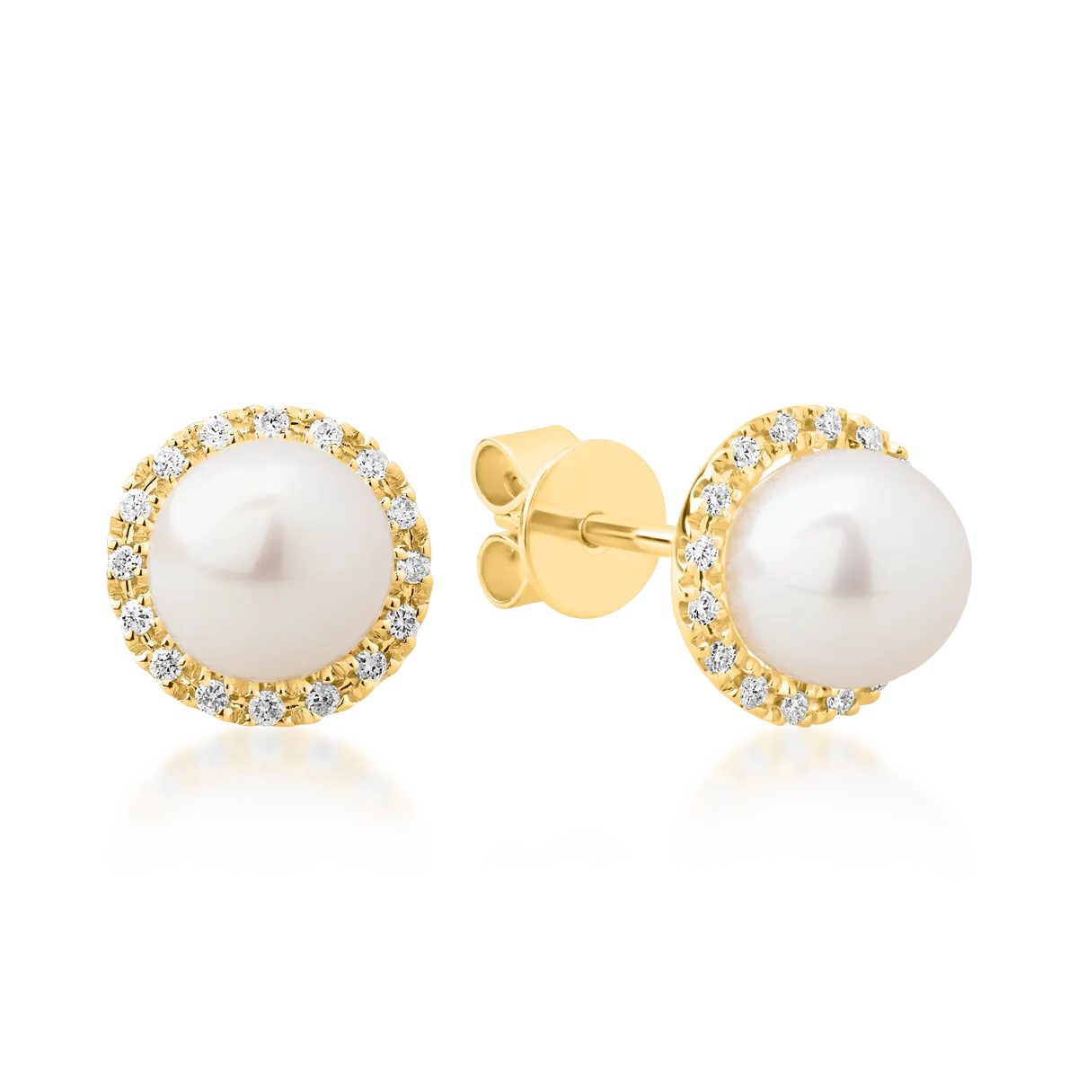 Yellow gold earrings with fresh-water pearls and 0.9ct diamonds