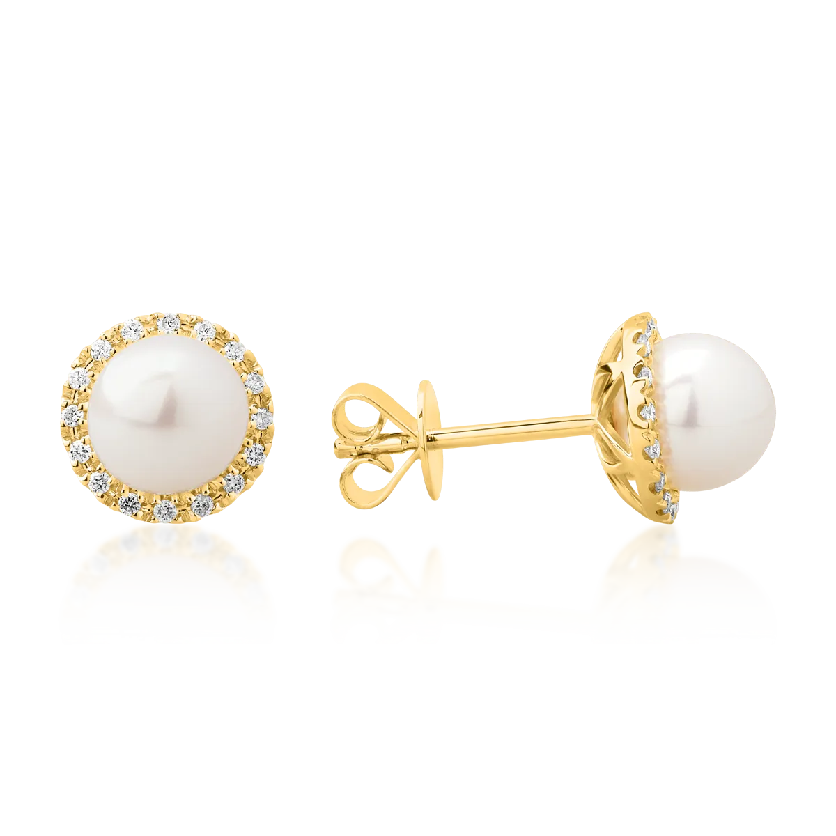 Yellow gold earrings with fresh-water pearls and 0.9ct diamonds