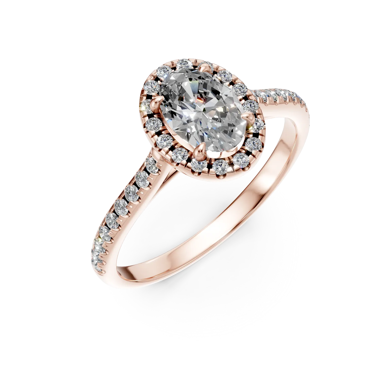 Inel de logodna din aur roz cu diamante ovale si rotunde de 0.8ct