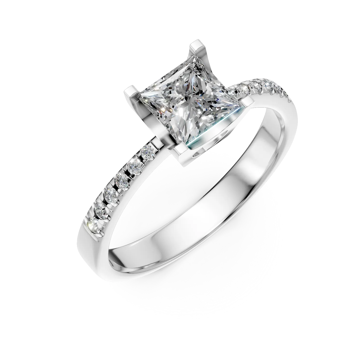 Teilor Inel de logodna din aur alb cu diamante princess si rotunde de 0.9ct