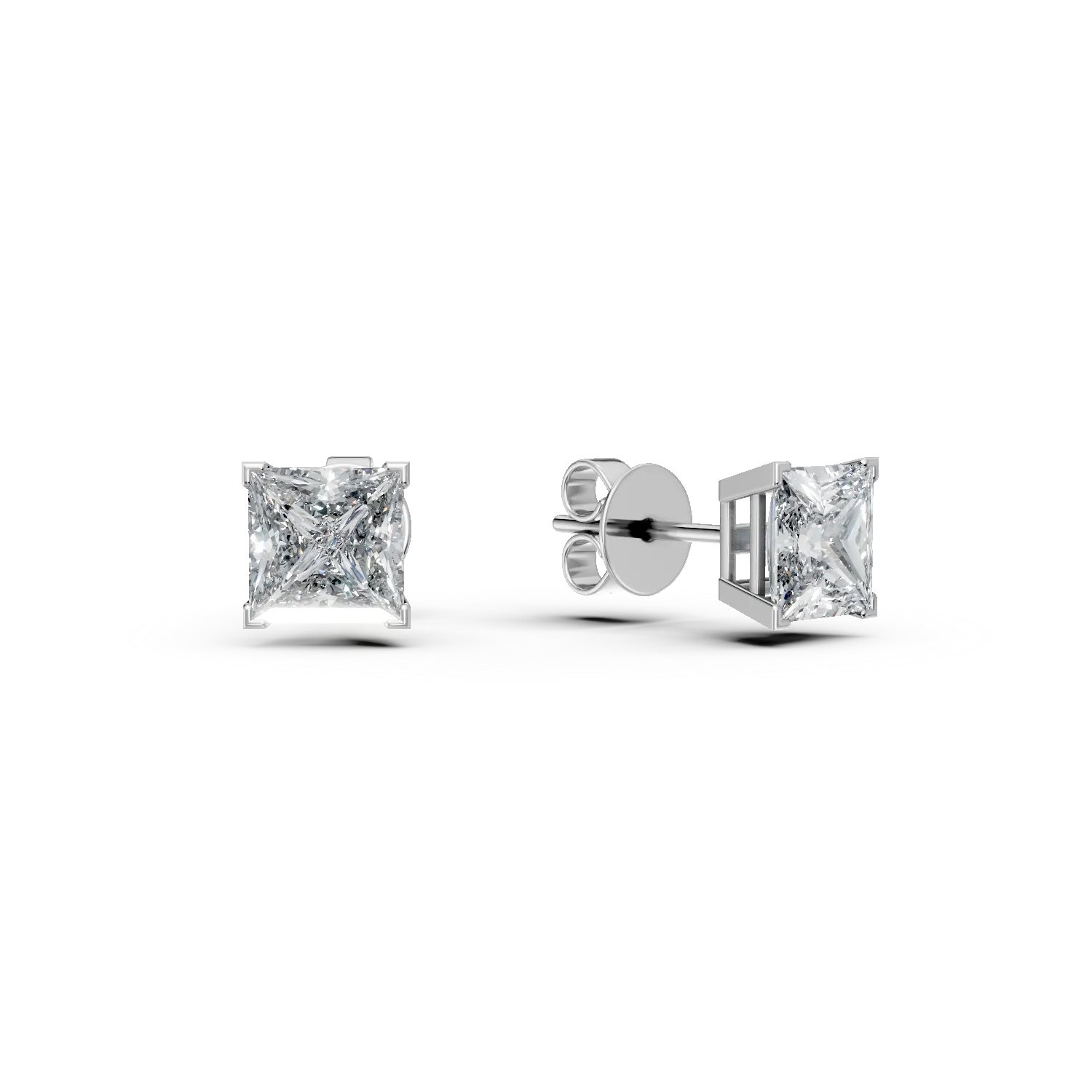 White gold geometric stud earrings with 1.4ct solitaire diamonds