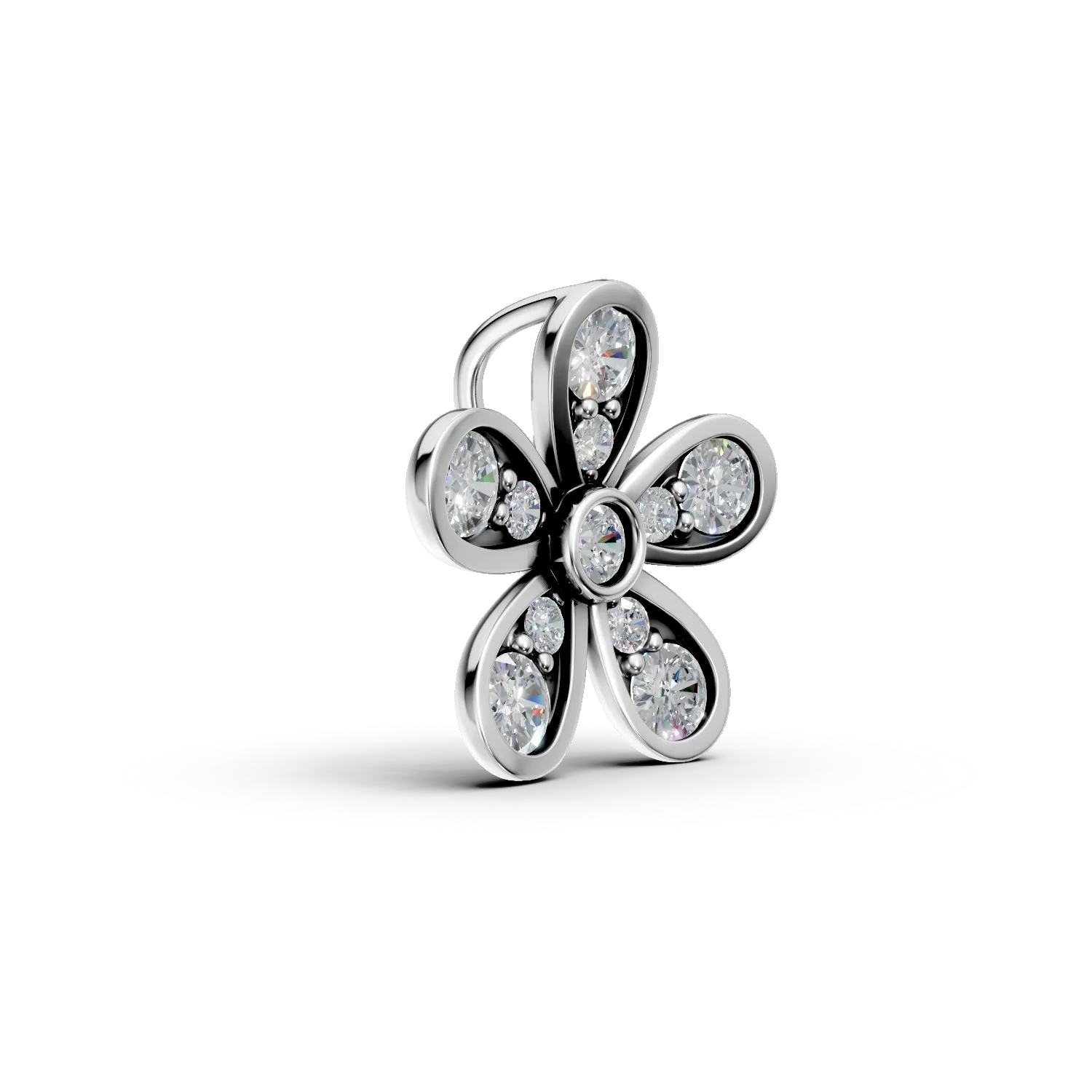 Pandantiv floare din aur alb cu diamante de 0.2ct