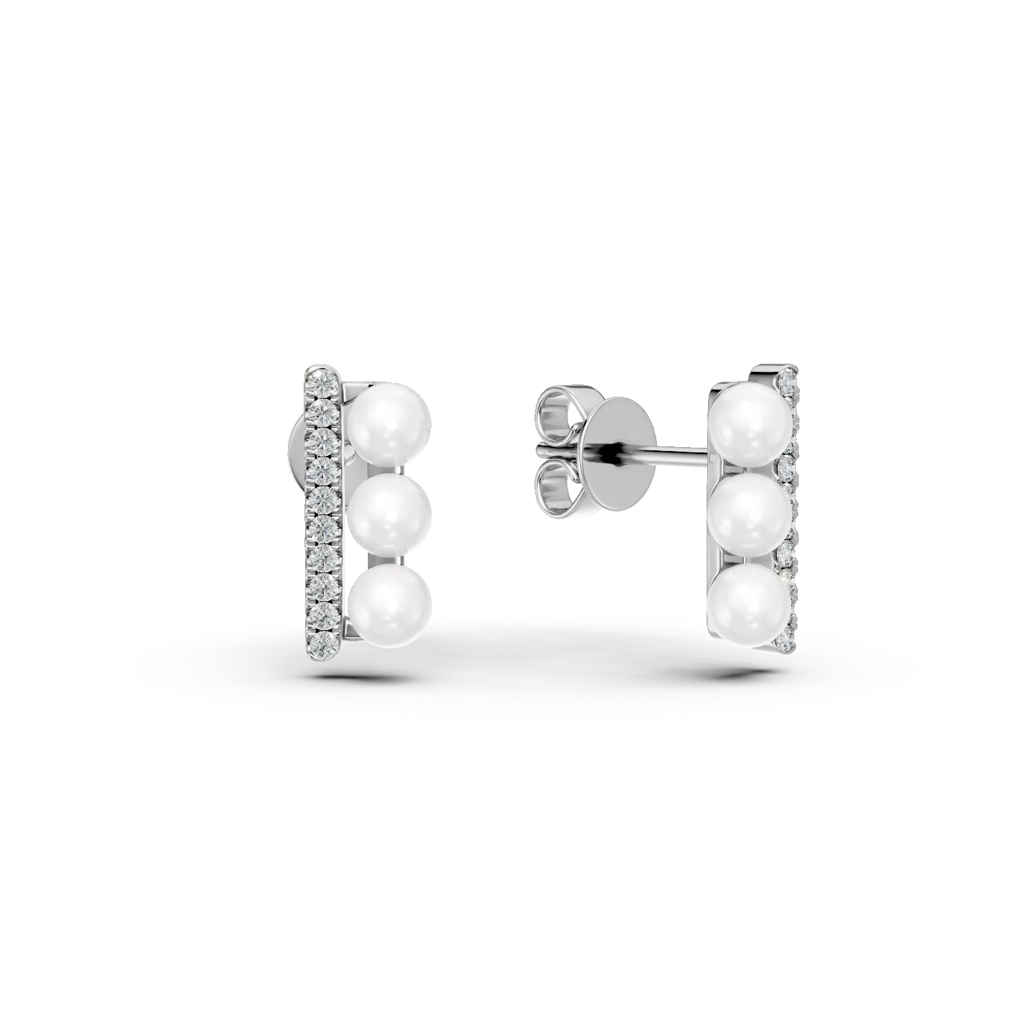 Cercei din aur alb cu perle de cultura de 1.2ct si diamante de 0.05ct