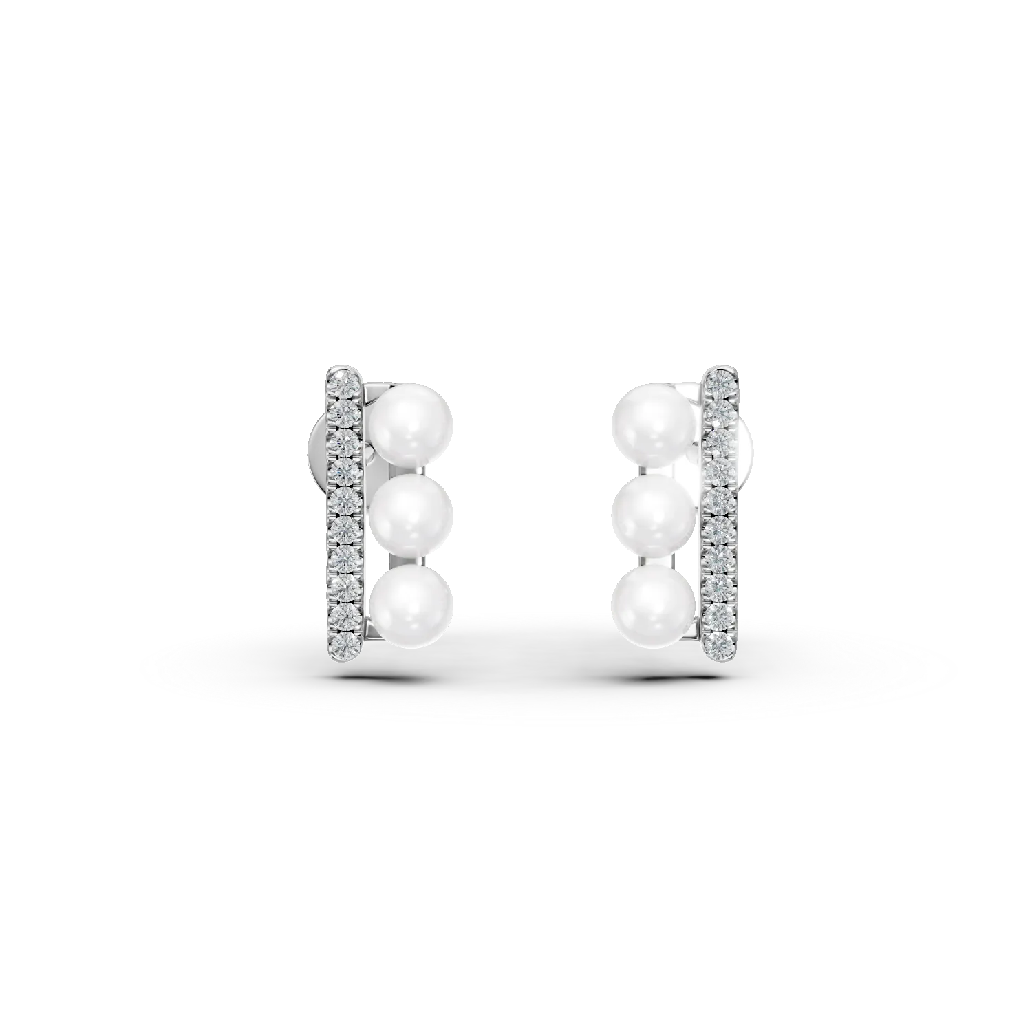 Cercei din aur alb cu perle de cultura de 1.2ct si diamante de 0.05ct