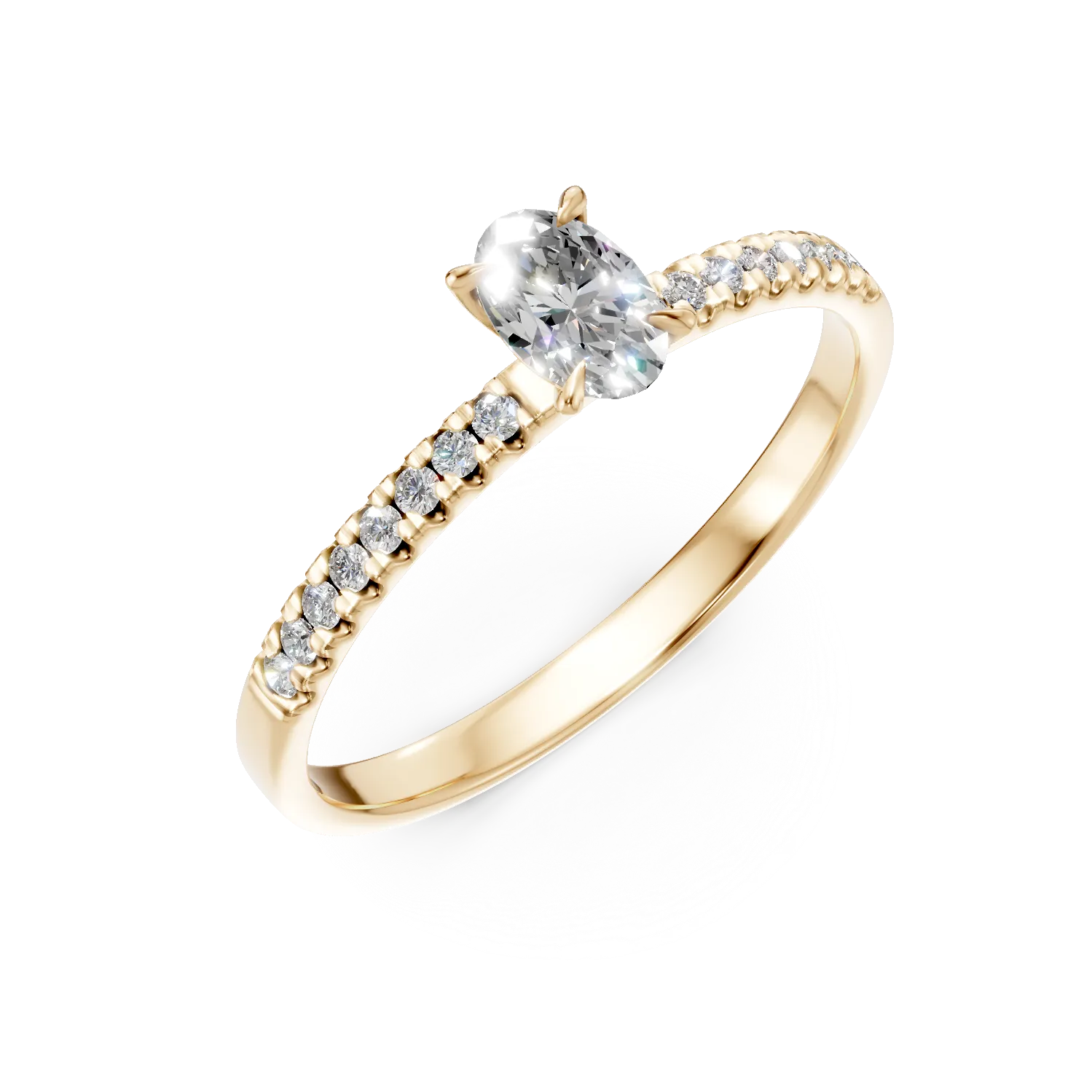 Inel de logodna din aur galben cu diamant oval de 0.3ct si diamante de 0.1ct