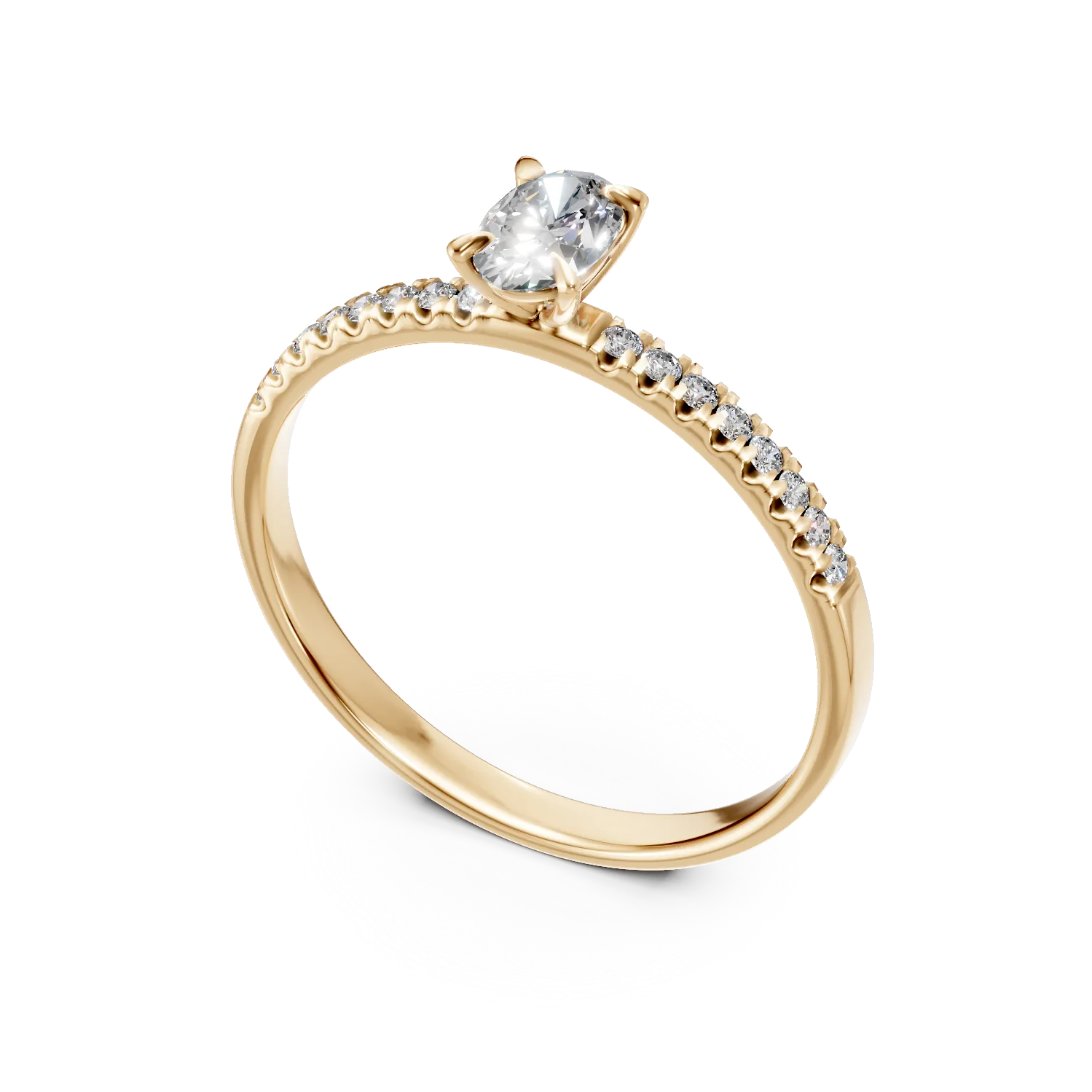 Годежен пръстен от жълто злато с 0.3кт диамант и 0.1кт диаманти