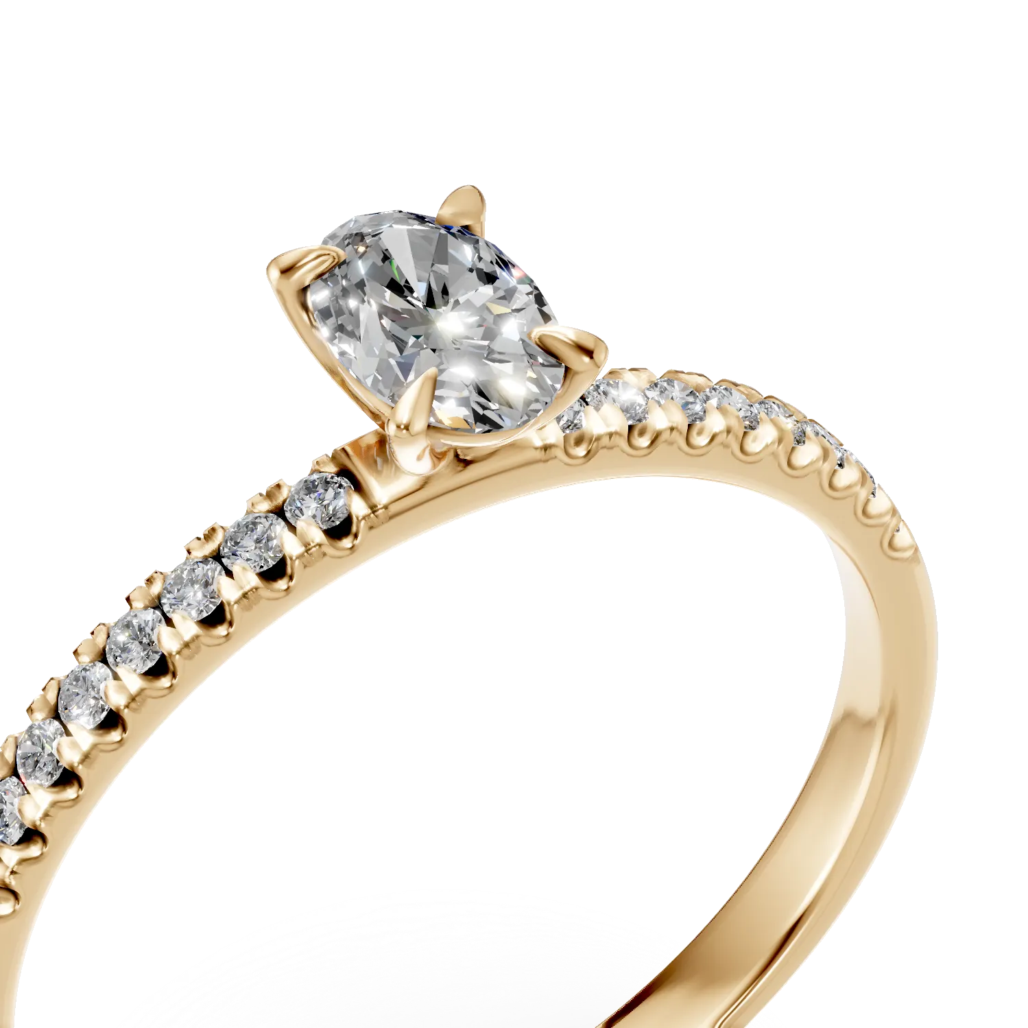 Годежен пръстен от жълто злато с 0.3кт диамант и 0.1кт диаманти