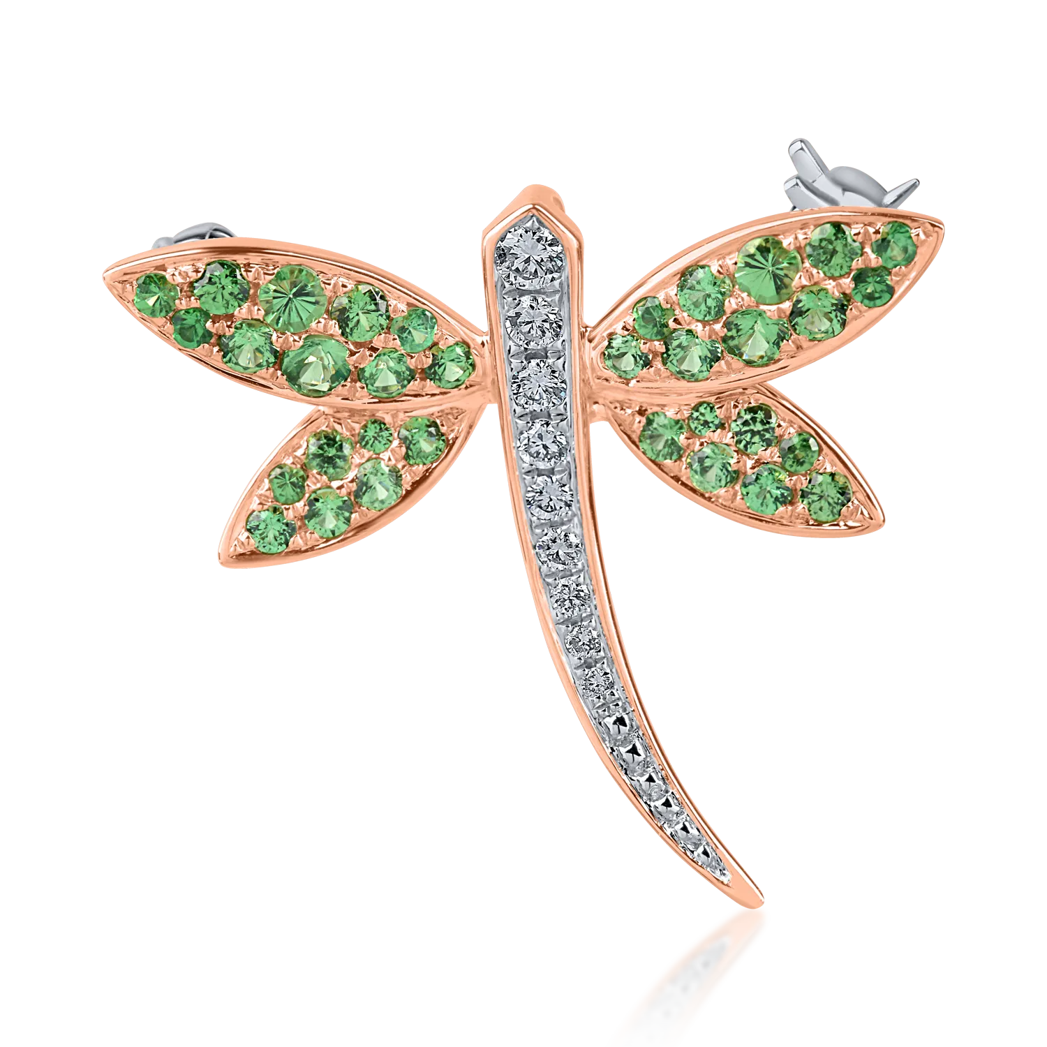 White-rose gold butterfly brooch with 0.63ct tsavorites and 0.11ct diamonds