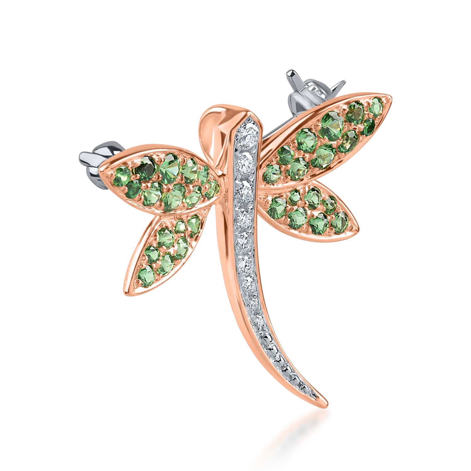 White-rose gold butterfly brooch with 0.63ct tsavorites and 0.11ct diamonds