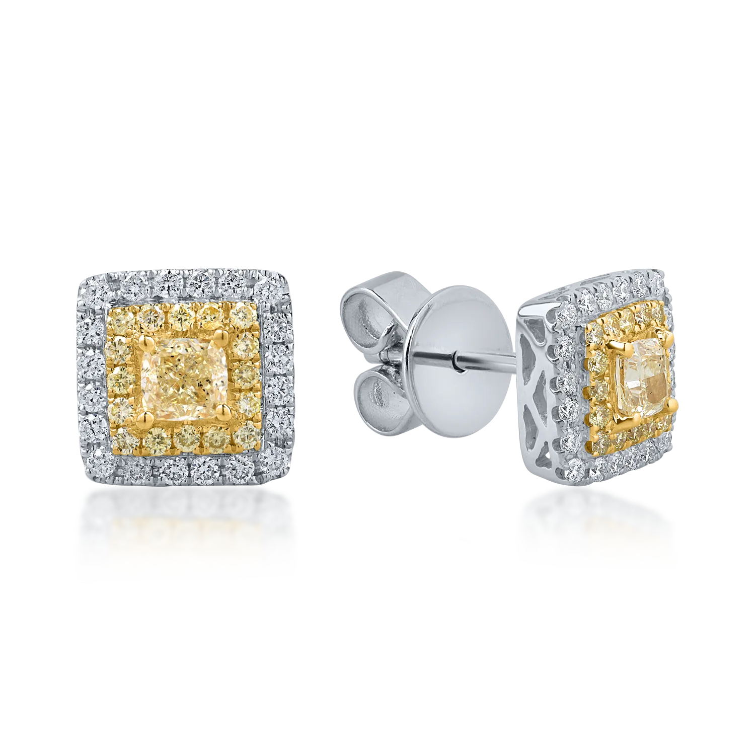 Yellow-white gold earrings with 1.26ct pink and clear diamonds