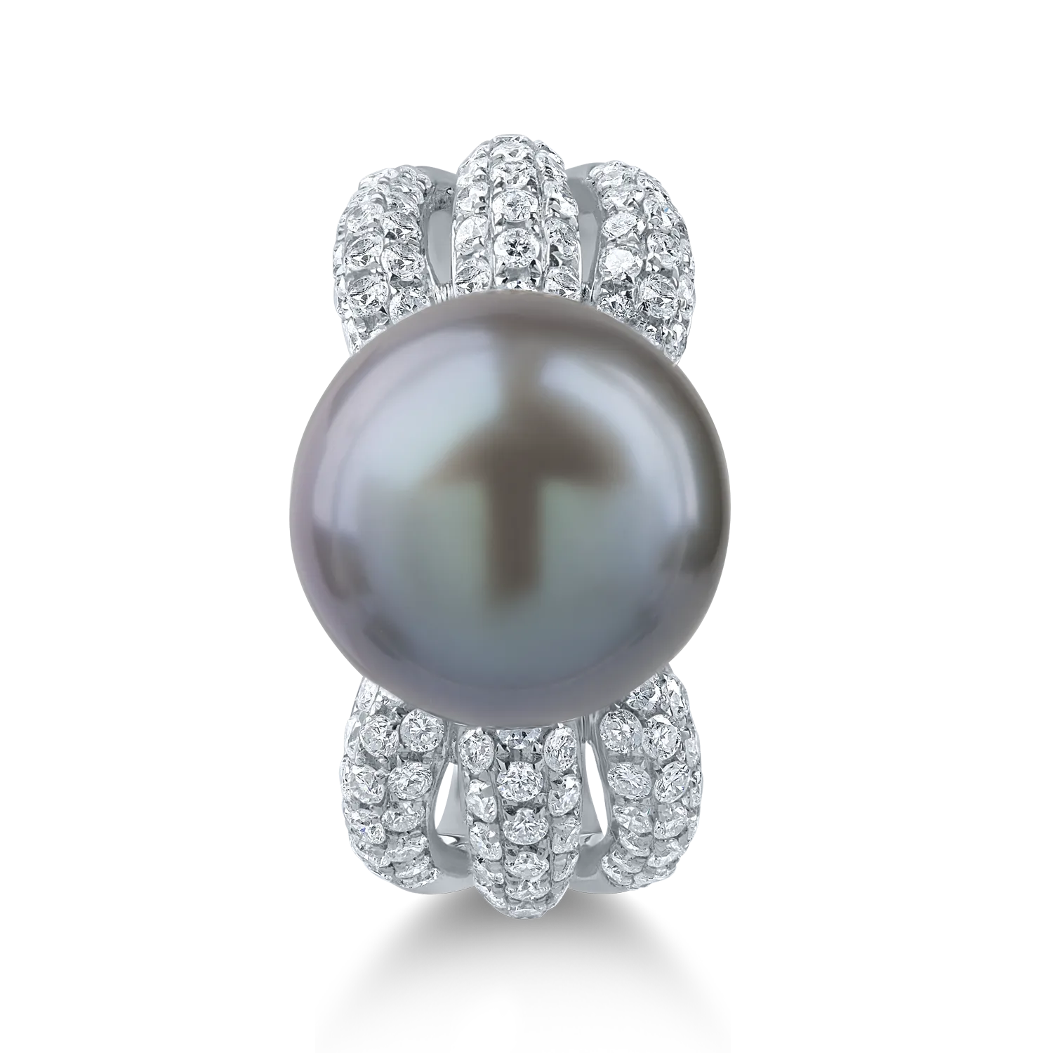 Inel din aur alb cu perla de cultura de 12ct si diamante de 0.8ct - imagine 2
