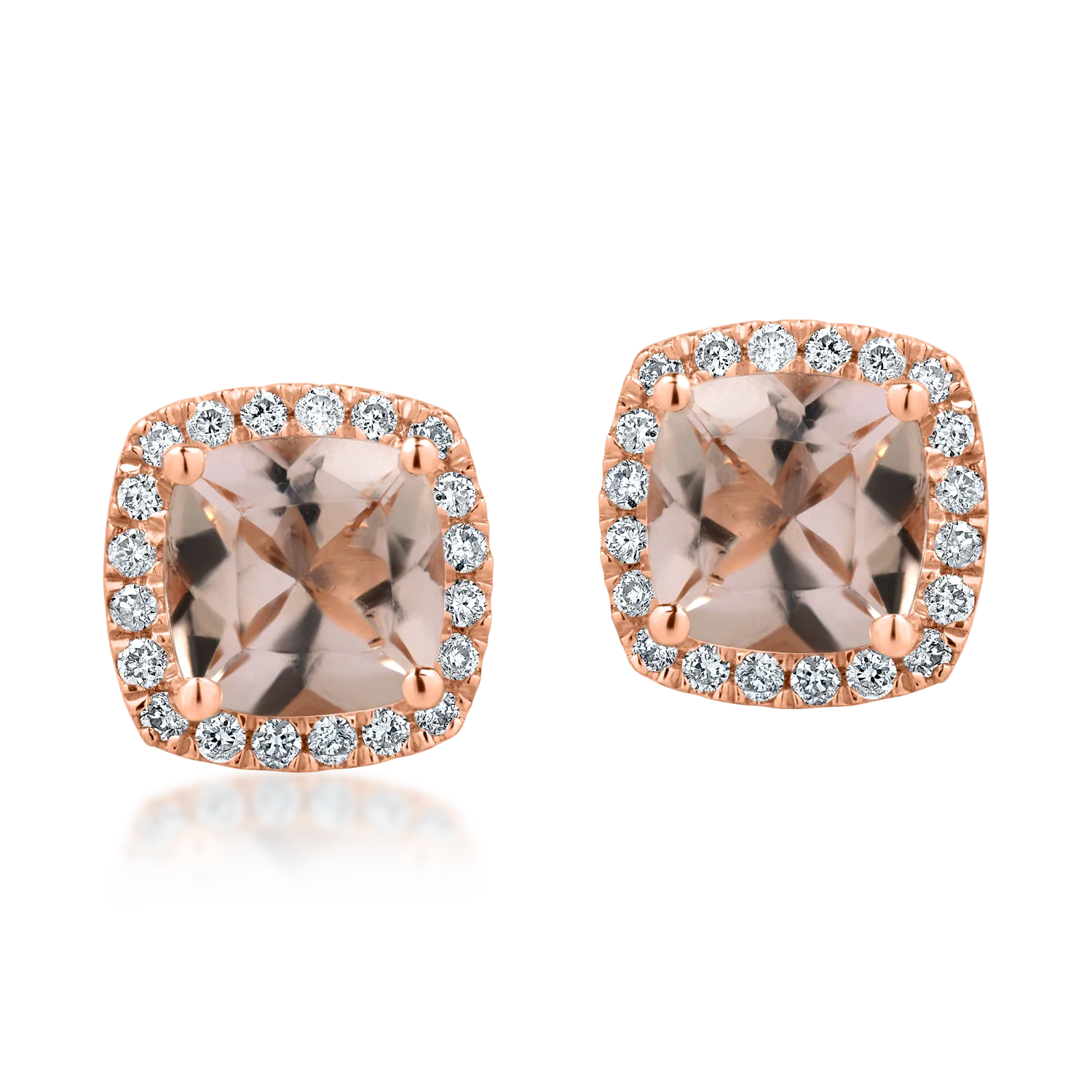 Cercei patrati din aur roz cu morganite de 1.6ct si diamante de 0.2ct