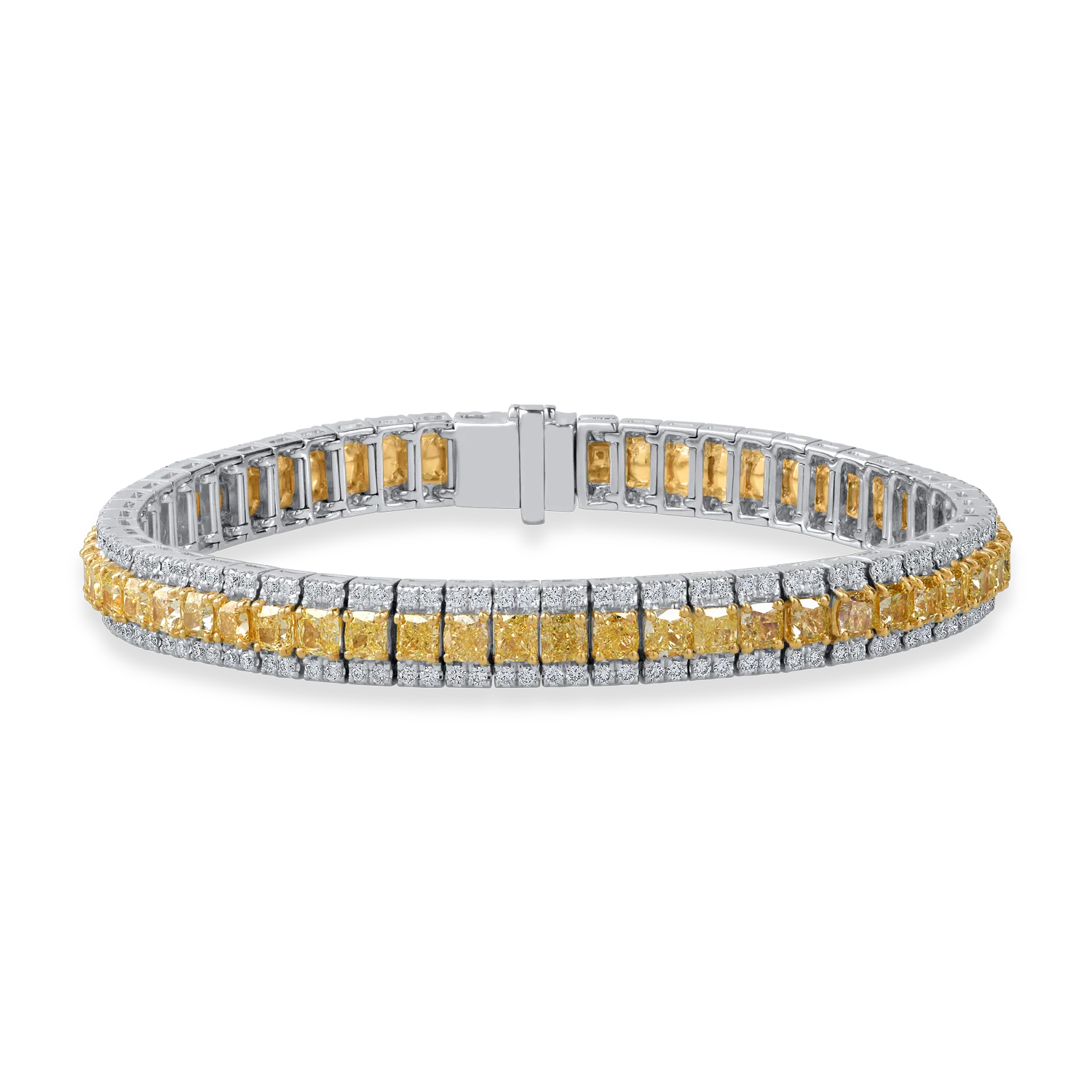 Teilor Bratara tennis din aur alb-galben cu diamante galbene cushion si incolore de 10.3ct