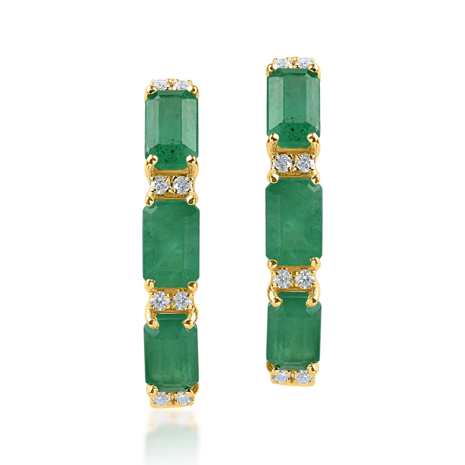 Yellow gold hoop earrings with 2.2ct emeralds and 0.1ct diamonds