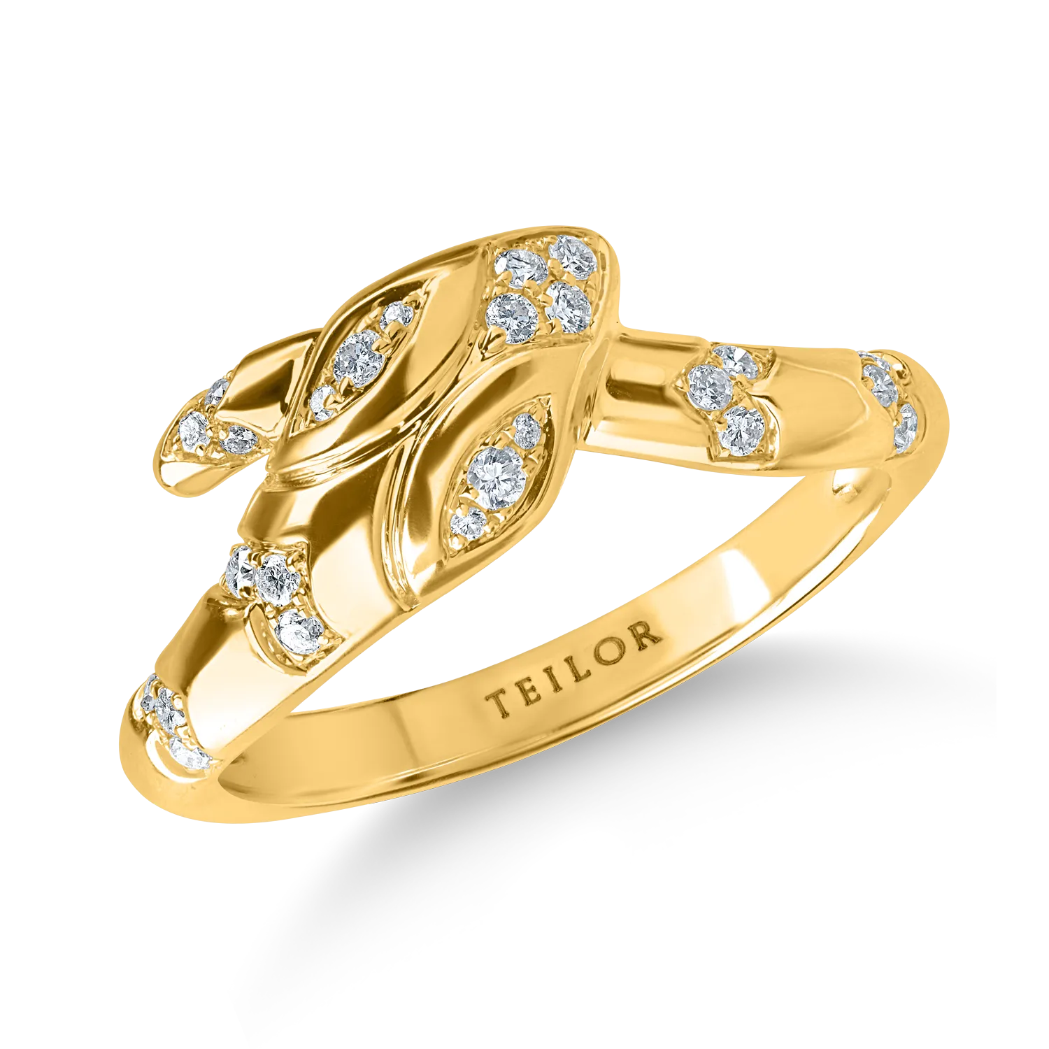 Yellow gold snake ring with 0.1ct diamonds