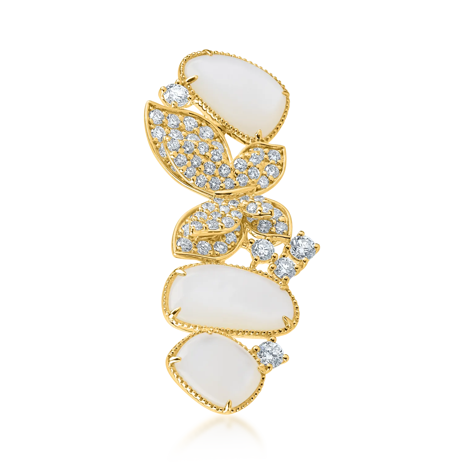 Brosa fluture din aur galben cu sidef de 5.9ct si diamante de 1.4ct