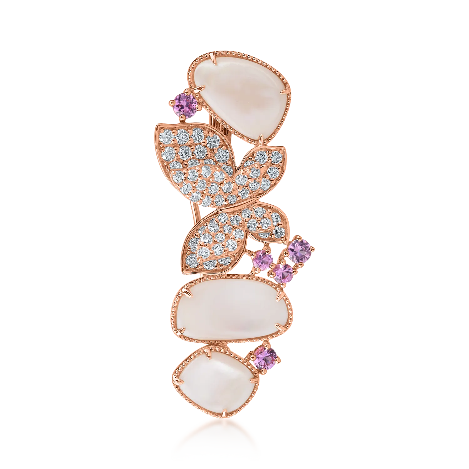 Rózsarany pillangós bross 5.4ct drágakövekkel és féldrágakövekkel